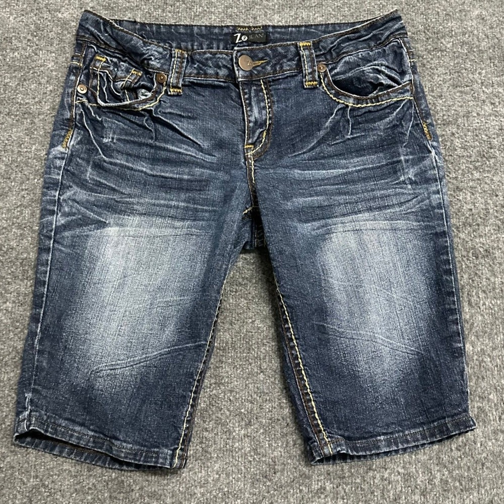 Z2 Jeans Shorts Womens Size 15 Dark Wash Bermuda Slim Thick Stitch Stretch Denim